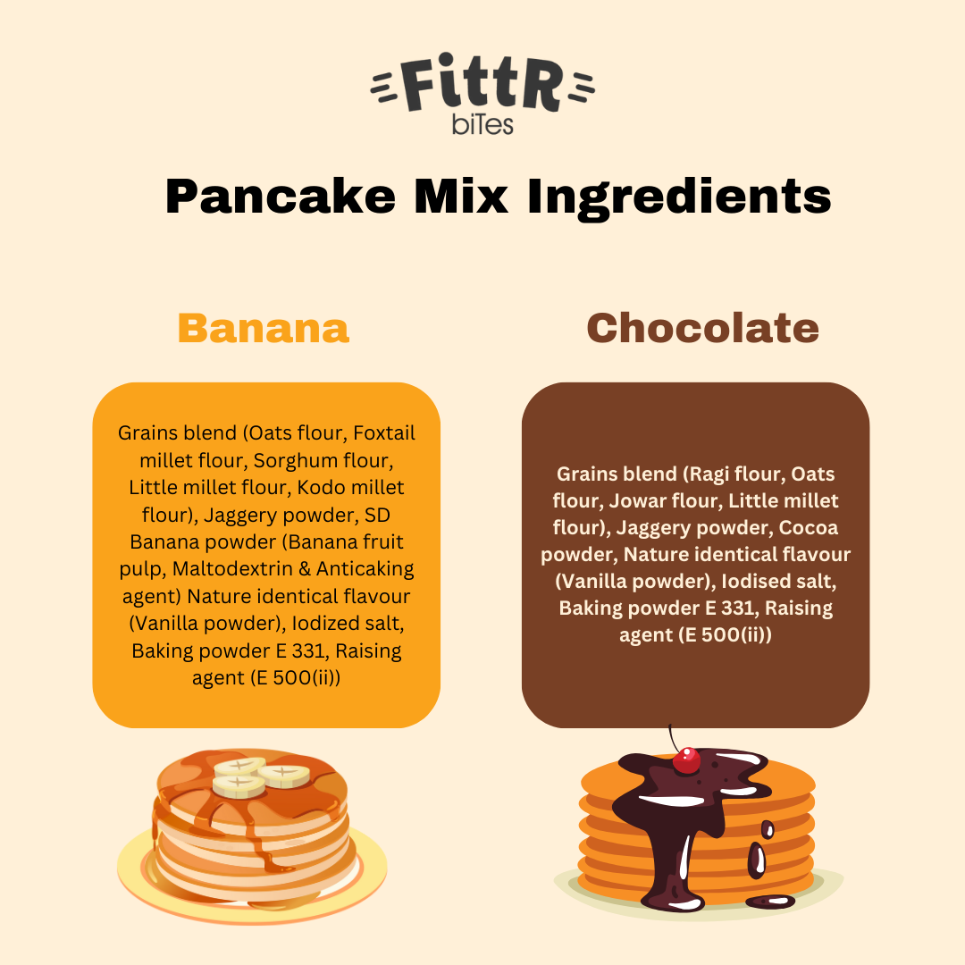 FittR Bites Assorted pack of Oats & Millets Chocolate Pancake Mix & Banana Pancake mix
