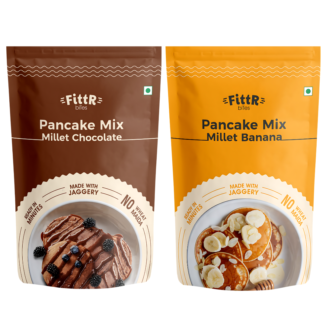 FittR Bites Assorted pack of Oats & Millets Chocolate Pancake Mix & Banana Pancake mix