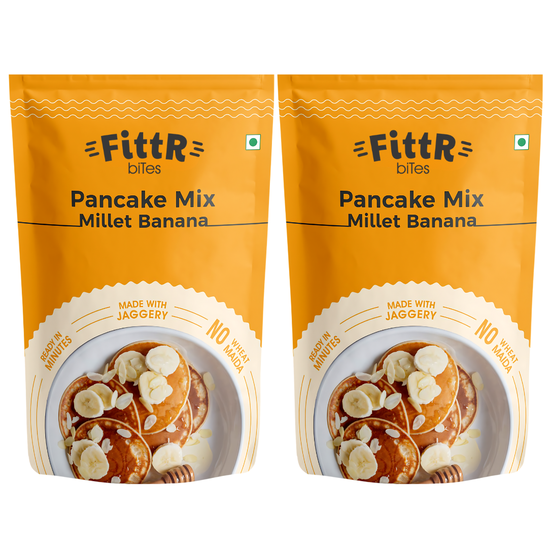 FittR Bites Oats & Millets Banana Pancake Mix, No maida, No wheat, No refined sugar, pack of two, 2 x 150 gm