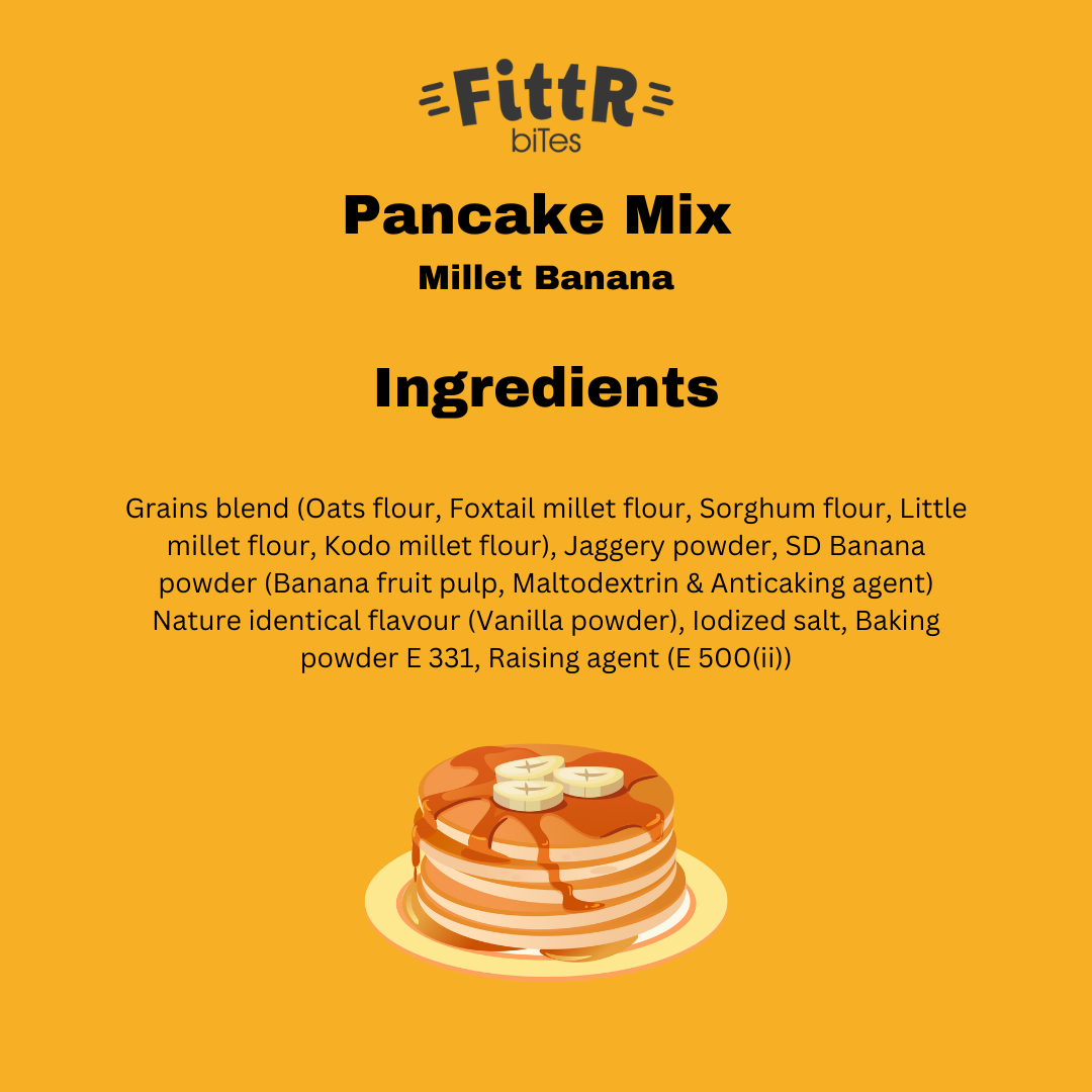 FittR Bites Oats & Millets Banana Pancake Mix, No maida, No wheat, No refined sugar, pack of two, 2 x 150 gm