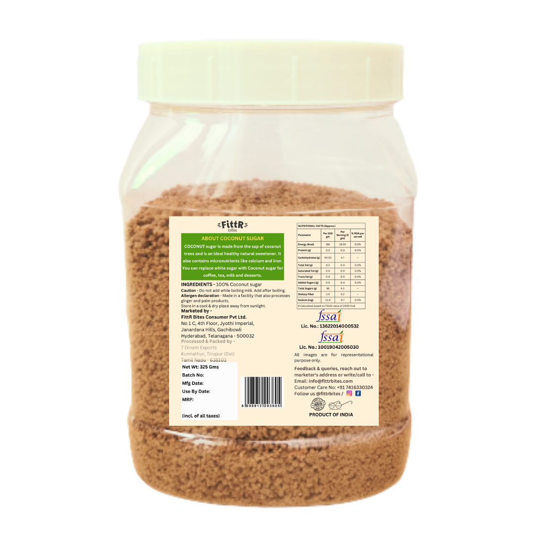 FittR Bites Coconut Sugar, Natural Sweetener, pure & healthy sugar alternative, 325 Gm