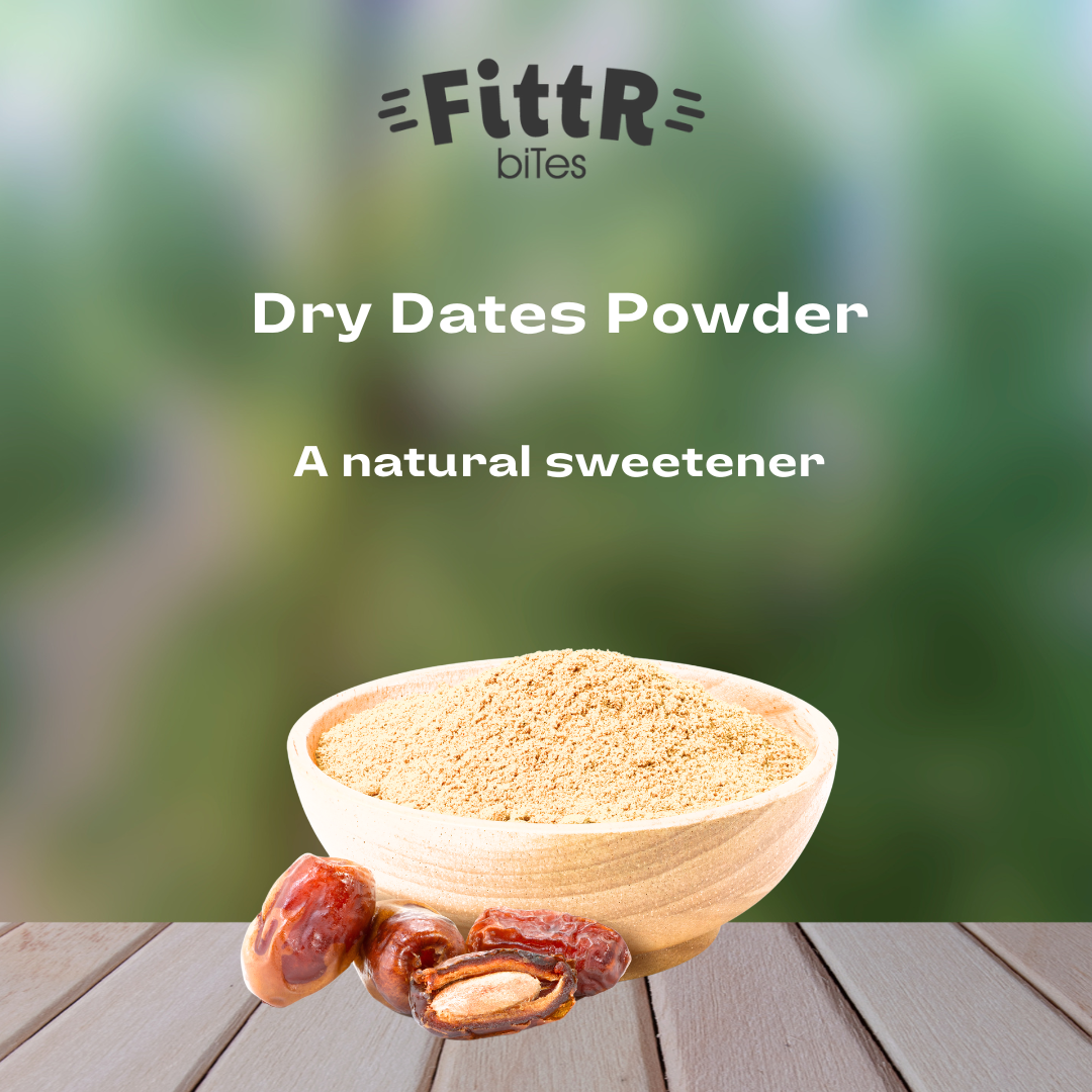 FittR Bites Arabian Dry Dates Powder, Kharik, Khajur Powder, 100% Natural sweetener, subsitute for refined sugar, For Little Ones, 250 gms