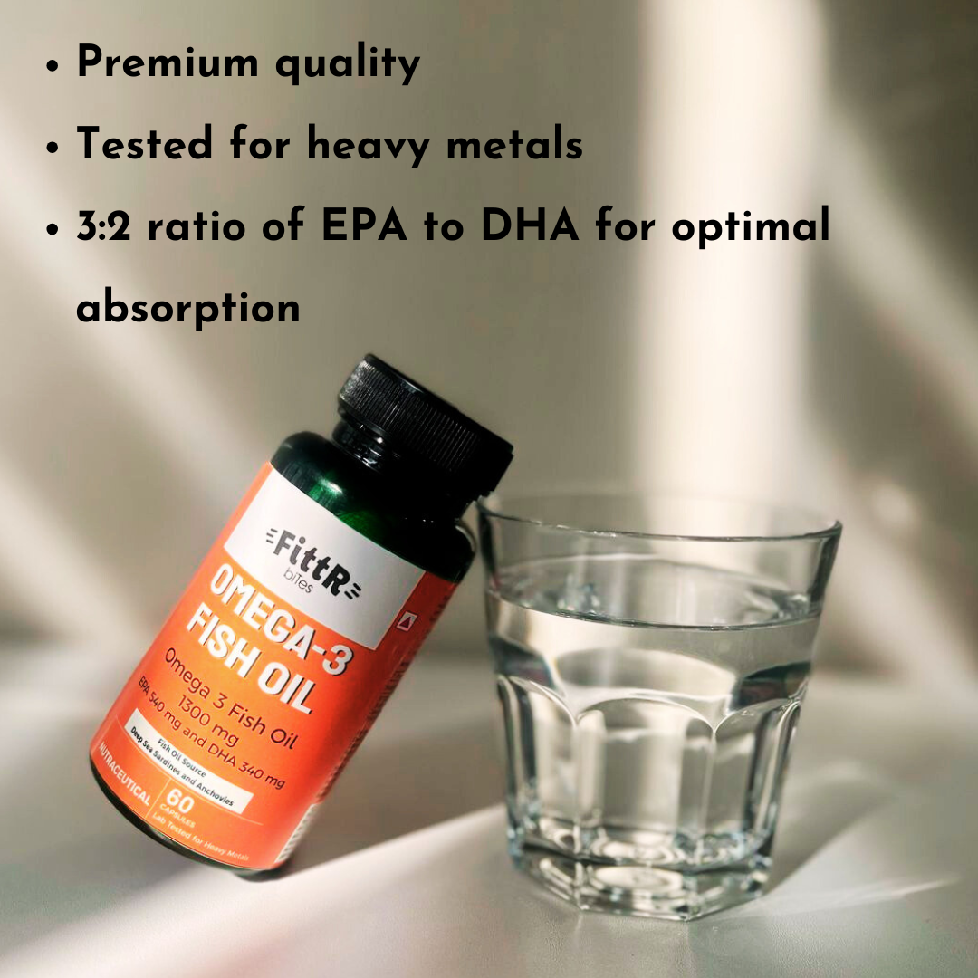 FittR Bites Omega 3 Fish Oil 1300mg – Triple Strength with 540mg EPA & 340mg DHA | Heart, Brain & Joint Support | 60 Softgels