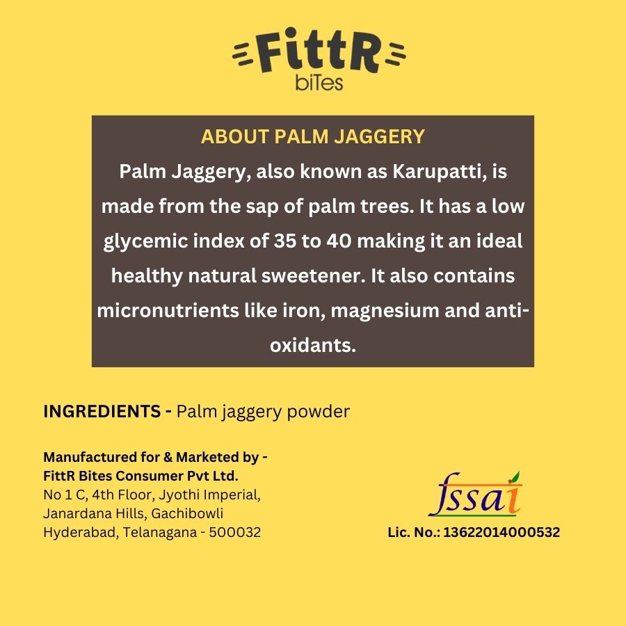 FittR Bites Natural Palm Jaggery, 100% Pure Natural Sweetener, Karupatti, No added preservatives, No artificial sweetener