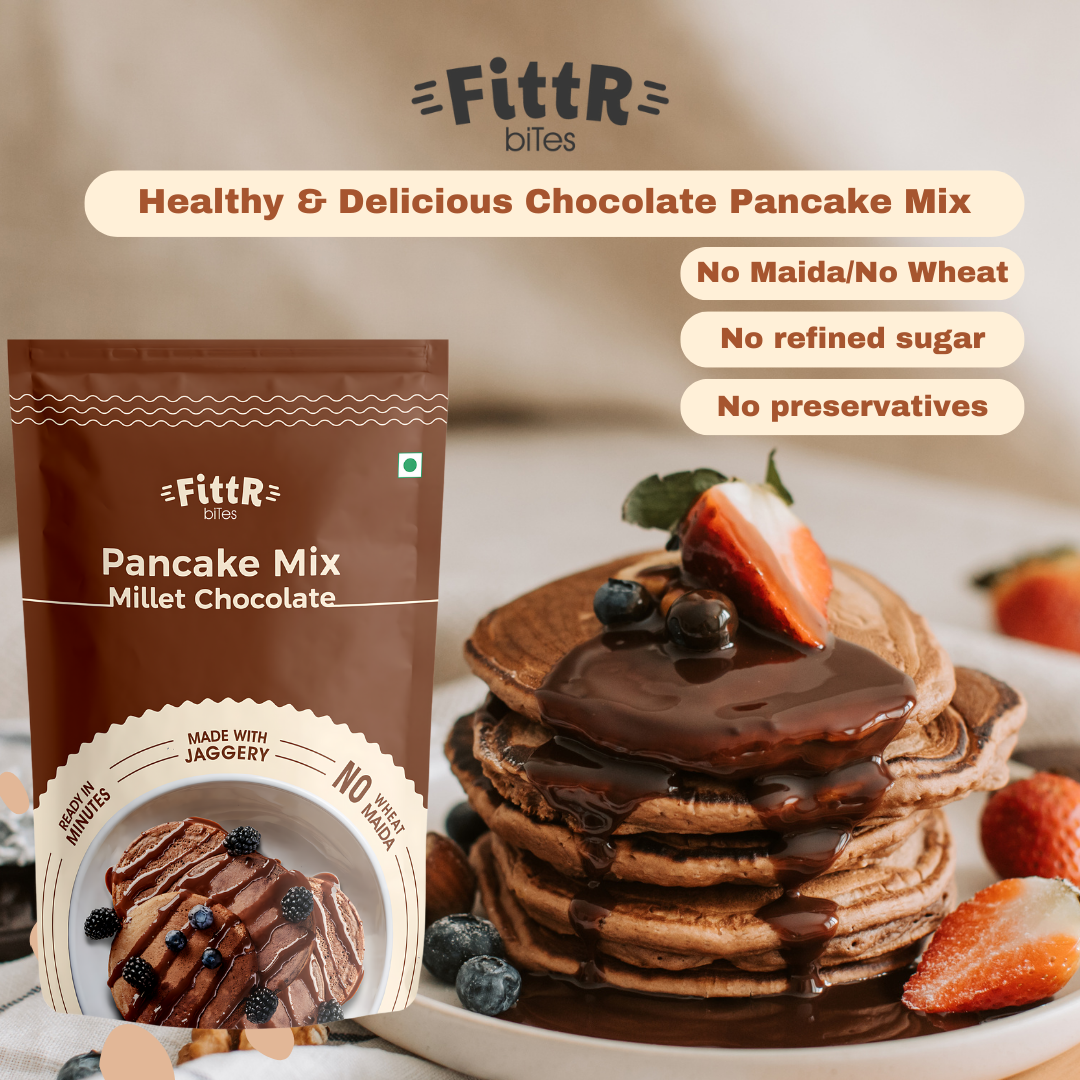 FittR Bites Assorted pack of Oats & Millets Chocolate Pancake Mix & Banana Pancake mix