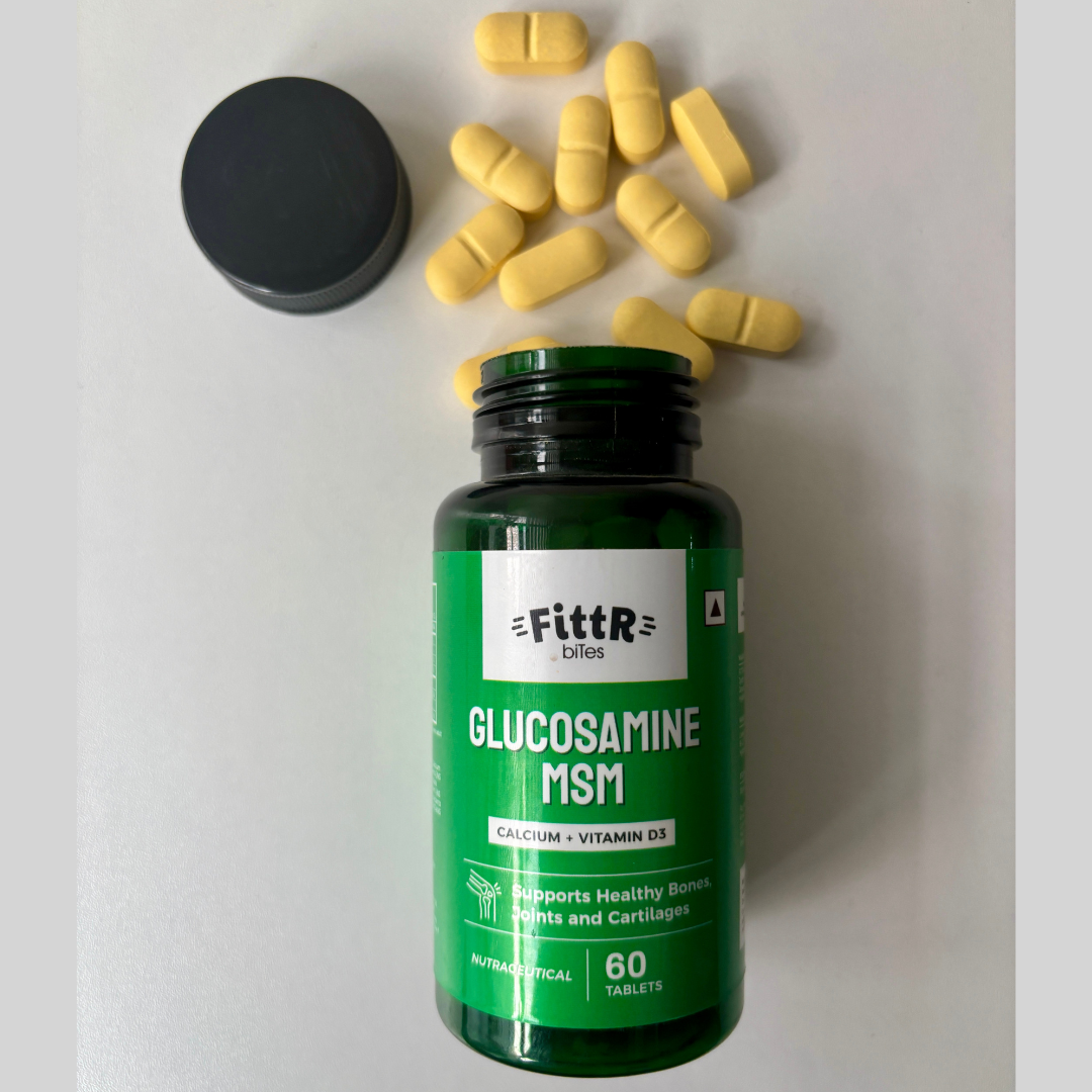 FittR Bites Glucosamine + MSM + Calcium + Vitamin D3 – Joint Support Supplement (60 Tablets)