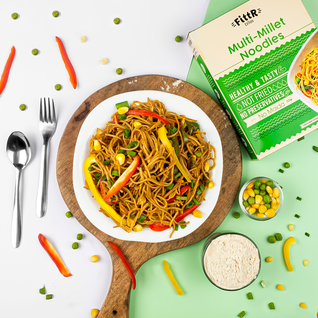 FittR Bites Multi Millet Noodles – No Maida, Not Fried, with Tastemaker, Pack of 2, (2 x 192 g)