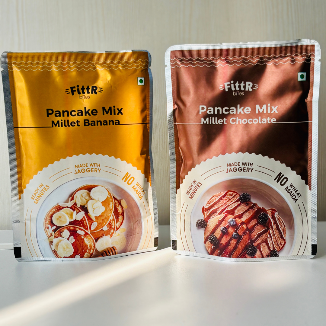 FittR Bites Assorted pack of Oats & Millets Chocolate Pancake Mix & Banana Pancake mix
