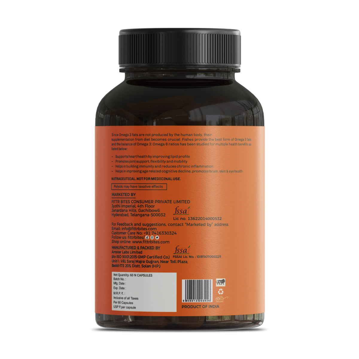 FittR Bites Omega 3 Fish Oil 1300mg – Triple Strength with 540mg EPA & 340mg DHA | Heart, Brain & Joint Support | 60 Softgels